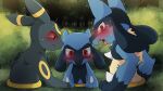  3boys @_@ animal_ears blush closed_mouth commentary crying crying_with_eyes_open dagasi fang highres lucario male_focus multiple_boys open_mouth pokemon pokemon_(creature) red_eyes riolu tears trembling umbreon 