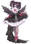  1girl absurdres ame-chan_(needy_girl_overdose) black_dress black_eyes black_hair black_wings bow closed_mouth dress feathered_wings fontana_0v0 frilled_dress frills gothic_lolita hair_over_one_eye highres lolita_fashion long_hair long_sleeves needy_girl_overdose pantyhose puffy_long_sleeves puffy_sleeves red_bow red_ribbon ribbon simple_background solo twintails white_background wings 