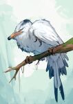 2023 absurd_res ambiguous_gender avian bird branch color_fox dipstick_beak feathers feet feral hi_res multicolored_body multicolored_feathers on_branch solo tail tail_feathers talons toes two_tone_beak two_tone_body two_tone_feathers white_body white_feathers white_wings wings