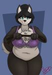 anthro belly_overhang belt belt_snap big_breasts bra breasts canid canine canis clothing confident domestic_dog female hi_res husky kayla_(lonnyk) lonnyk looking_at_viewer mammal nordic_sled_dog overweight overweight_female panties solo spitz underwear
