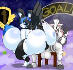 anthro areola bailey_(kirbot12) balls big_balls big_breasts big_butt big_penis blush bodypaint breasts butt butt_slap chair cloud duo emolga fake_ears female fur furniture generation_5_pokemon genitals hi_res hot_dogging kirbot12 lagomorph leporid looking_back male male/female mammal multicolored_body multicolored_fur nintendo nipples penis pokemon pokemon_(species) rabbit sex slap spank_marks star theo_the_zebunny zebunnyparadise