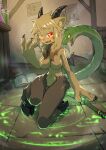  2021 absurd_res anthro big_breasts bodily_fluids book breasts brown_body brown_fur chimera european_mythology featureless_breasts featureless_crotch female fingerpads fur greek_mythology green_body green_scales hair heterochromia hi_res hooves horn implied_transformation inner_ear_fluff inside kemono kneeling looking_at_viewer magic magic_circle membrane_(anatomy) membranous_wings multi_head mythological_chimera mythology navel open_mouth pawpads pink_nose scales shaded shimizu_tsubasa smile solo sweat transformation tuft wand wings 