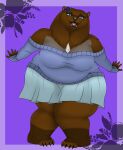  absurd_res accessory anthro bottomwear clothing cute_face cute_pose female flower hair_accessory hairclip hi_res jumper looking_at_viewer lovemummification luna_brown mammal overweight plant skirt smile smiling_at_viewer solo ursid 