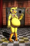 2024 absurd_res animatronic anthro avian beak belly belly_expansion bib bird breasts cheese chica_(fnaf) chicken dairy_products deep_navel dialogue digital_media_(artwork) door eating english_text expansion feathers featureless_breasts female fingers five_nights_at_freddy&#039;s food galliform gallus_(genus) hi_res machine malfunction navel open_mouth overweight overweight_anthro pepperoni pepperoni_pizza phasianid pink_eyes pizza pizza_slice robot scottgames smoke solo sparks stuffing text viroveteruscy weight_gain weight_gain_drive yellow_body yellow_feathers