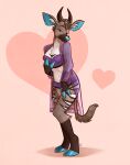 &lt;3 2024 antelope anthro artist_name bedroom_eyes biped black_body black_fur black_horn blue_hooves blue_inner_ear blue_nose bongo_(antelope) bovid bovine bra breasts cleavage closed_smile clothed clothing cloven_hooves countershade_torso countershading digital_drawing_(artwork) digital_media_(artwork) eyebrows female fingers fur grey_body grey_fur head_tuft heart_background hooved_fingers hooves horn inner_ear_fluff leg_markings looking_at_viewer mammal markings mouth_closed multicolored_body multicolored_fur narrowed_eyes navel nicnak044 panties pink_background pinup pose purple_eyes rinnox robe seductive shaded signature simple_background smile smiling_at_viewer socks_(marking) soft_shading solo spiral-horned_antelope standing striped_body striped_fur stripes tail tail_tuft translucent translucent_clothing tuft underwear watermark white_body white_fur white_inner_ear_fluff