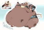 anthro bovid bovine brown_body cattle clothing dessert doughnut eating expansion food fur hi_res horn male mammal markings moobs morbidly_obese morbidly_obese_anthro motion_lines obese obese_anthro overweight overweight_anthro saonimorro sequence solo sound_effects spots spotted_body spotted_fur thick_thighs torn_clothing white_body white_fur wide_hips