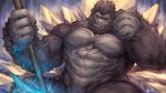  2021 abs anthro ape axe chair digital_media_(artwork) furniture gorilla haplorhine hi_res holding_object holding_weapon king_kong king_kong_(series) looking_at_viewer male mammal melee_weapon muscular muscular_anthro muscular_male primate rabbity scar sitting solo throne weapon 