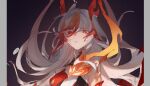  1girl bare_shoulders chinese_clothes detached_sleeves elbow_gloves eyeliner fire fu_hua fu_hua_(fenghuang_of_vicissitude) gloves hair_between_eyes honkai_(series) honkai_impact_3rd long_hair low-tied_long_hair low_twintails makeup multicolored_hair red_eyeliner red_eyes red_gloves red_hair red_scales solo streaked_hair symbol-shaped_pupils twintails two-tone_hair upper_body white_hair yaoyaooooo yellow_pupils 