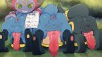  4boys animal_penis anus ass commentary dagasi dog_penis highres hoopa knotted_penis lucario male_focus multiple_boys penis pokemon pokemon_(creature) precum price_list riolu tail testicles umbreon uncensored 