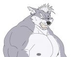 2018 anthro canid canine canis flat_colors fur grey_body grey_fur hair male mammal multicolored_body multicolored_fur muscular muscular_anthro muscular_male nintendo nipples pecs scar solo star_fox teeth two_tone_body two_tone_fur white_hair wolf wolf_o&#039;donnell xxsparcoxx