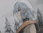  1boy armor blue_hair chainmail closed_mouth cloud cloudy_sky final_fantasy final_fantasy_xiv from_side grey_eyes haurchefant_greystone kinona male_focus outdoors pauldrons profile shoulder_armor sketch sky snowing solo tree upper_body 