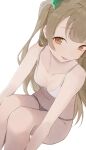  1girl bra breasts brown_hair commentary highres hiroki_(yyqw7151) long_hair looking_at_viewer love_live! love_live!_school_idol_project medium_breasts minami_kotori open_mouth panties simple_background solo underwear underwear_only white_background white_bra white_panties 
