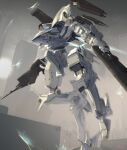  armored_core armored_core:_for_answer artist_name atsajh blue_eyes commission dual_wielding gun highres holding holding_gun holding_weapon mecha no_humans running science_fiction skeb_commission solo weapon white_glint 