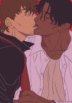  2boys balnom bara biting biting_another&#039;s_lip couple dark-skinned_male dark_skin facial_hair from_side goatee_stubble highres interracial kiss male_focus multiple_boys original profile short_hair sideways_glance stubble thick_eyebrows upper_body yaoi 