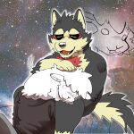  alpaca anthro camelid canid canine canis domestic_dog duo garmr male mammal nikunabe1989 petting shirtless tokyo_afterschool_summoners video_games 