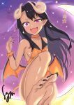  &lt;3 2018 alternate_species anime barefoot black_hair black_nails breasts brown_body choker clothed clothing colored_nails cute_fangs demon demon_humanoid feet female foot_focus glistening glistening_body glistening_hair hair hayase_nagatoro hi_res horn horned_humanoid humanoid humanoid_pointy_ears ijiranaide_nagatoro-san jewelry kurogamisyyn moon nails necklace purple_eyes small_breasts solo star wings 