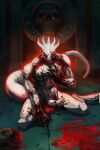abs anthro baldur&#039;s_gate baldur&#039;s_gate_3 balls blood bodily_fluids claws death detailed_background dragonborn_(dnd) dungeons_and_dragons erection genitals gore hasbro hi_res horn licking licking_blood looking_at_viewer male muscular muscular_thighs nude pecs penis red_eyes scales scalie sitting smile solo tail tentakus the_dark_urge_(baldur&#039;s_gate) tongue tongue_out white_body white_scales wizards_of_the_coast
