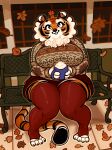 2023 absurd_res anthro big_breasts bottomwear breasts clothed clothing digital_media_(artwork) feet felid female fingers hi_res highlandkall legwear mammal pantherine smile solo sweater tail thigh_highs tiger topwear tuft