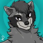  2021 absurd_res anthro canid canine digital_media_(artwork) fur hair hi_res looking_at_viewer male mammal prismanoodle_(artist) procyonid raccoon simple_background smile solo 