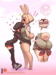  ! &lt;3 2021 ambiguous_gender animal_crossing anthro blush boots brown_hair clothing coco_(animal_crossing) empty_eyes eyewear face_in_breasts fecharis female female/ambiguous footwear glasses gyroid hair hat headgear headwear holding_butt human lagomorph larger_female legwear mammal nintendo oversized_sleeves simple_background size_difference tagme text thigh_highs url video_games villager_(animal_crossing) watermark yorutamago 