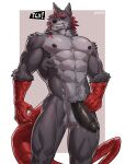 2024 abs agares_(amon-sydonai) amon-sydonai anthro balls black_body black_fur black_nose black_sclera canid canine canis demon digital_media_(artwork) fur genitals grey_body grey_fur hi_res long_tongue male mammal muscular muscular_anthro muscular_male nipples open_mouth pecs penis red_eyes red_sclera simple_background solo teeth tongue tongue_out vein veiny_penis wolf