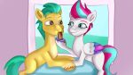 cookie duo earth_pony eating equid equine feeding female food furniture hasbro hi_res hitch_trailblazer_(mlp) horse jbond macaron_(food) male mammal mlp_g5 my_little_pony mythological_creature mythological_equine mythology pegasus pony restaurant table window wings zipp_storm_(mlp)