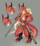  anthro breasts claws dragon eguchi_tumoru female horn looking_at_viewer melee_weapon smile solo sword tongue weapon 