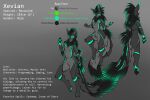 absurd_res angiewolf anthro bioluminescence black_stripes feathers fur glowing green_body green_eyes green_feathers green_fur grey_body grey_fur hi_res male model_sheet rexouium solo stripes xevian_(xevianlight)