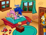  &lt;3 accessory all_fours ambiguous_penetration amy_rose anthro archie_comics bed blue_body blue_fur blue_hair blush bottomwear breasts brown_body brown_fur brown_hair clothes_on_floor clothing dialogue doggystyle duo_focus english_text eulipotyphlan female footwear from_behind_position fur furniture gloves green_eyes ground_squirrel group hair hand_on_butt handwear headband hedgehog inside lamp male male/female mammal ninotrash nipples nude on_bed open_mouth penetration pink_body pink_fur pink_hair racecar_bed rodent sally_acorn sciurid sex shorts socks sonic_the_hedgehog sonic_the_hedgehog_(archie) sonic_the_hedgehog_(comics) sonic_the_hedgehog_(series) surprised_expression text topwear vest walk-in window 
