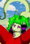 absurd_res anthro beach blakezarks cel_shading demon fellatio female first_person_view front_view green_body half-length_portrait hi_res looking_at_viewer male male/female oral penile portrait purple_eyes red_body reptile scalie sex shaded sky snake sucking tail