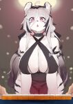 absurd_res anthro big_breasts breasts buta99 cleavage clothed clothing ear_piercing felid female fur hair hannah_(mahjong_soul) hi_res kemono mahjong_soul mammal open_mouth pantherine piercing tail thick_thighs tiger topwear white_body white_fur wide_hips