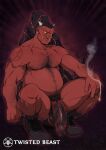  anthro big_penis body_hair boots cigar clothing demon footwear genitals hi_res male mamon muscular muscular_male penis solo twisted_beast_uk 