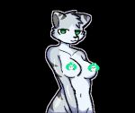  anthro breasts censored digital_media_(artwork) domestic_cat exposed_breasts felid feline felis female green_eyes half-closed_eyes mammal narrowed_eyes navel pixel_(artwork) skade skade_(artist) skade_nsfw_(artist) solo wide_hips 