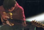  absurdres beck electric_guitar fender_telecaster guitar highres hood hoodie instrument music official_art playing_guitar playing_instrument red_hoodie scan scan_artifacts spread_legs tanaka_yukio 