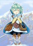  bag coat green_hair handbag highres hood hooded_coat ivy_(saijaku_tamer) maroll saijaku_tamer_wa_gomi_hiroi_no_tabi_wo_hajimemashita slime_(creature) sora_(saijaku_tamer) white_coat 