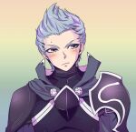  1boy armor collared_cape fire_emblem fire_emblem_fates green_eyes grey_hair looking_to_the_side male_focus portrait quiff shoulder_armor silas_(fire_emblem) simityko solo 