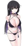  1girl black_bra black_hair black_panties bocchi_the_rock! bra breasts chin_piercing choker colored_inner_hair ear_piercing fried_bocky green_eyes highres hime_cut long_hair looking_at_viewer multicolored_hair navel_piercing pa-san panties piercing solo underwear 