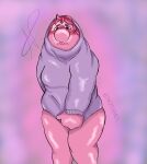 clothing disney embarrassed embarrassment_(inside_out) hi_res hoodie humanoid inside_out looking_down male notamo overweight overweight_male pink_body pixar slightly_chubby solo topwear
