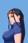  absurdres blue_dress blue_eyes dress glasses highres long_hair nico_robin non-web_source one_piece yaarikodraws 