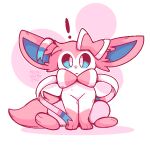  ! accessory ambiguous_gender big_ears blue_eyes eeveelution feral fur hair_accessory hair_bow hair_ribbon mysticwaffle032 nintendo pink_body pink_fur pok&eacute;mon pok&eacute;mon_(species) ribbons signature simple_background sitting solo surprised_expression sylveon text video_games white_body white_fur 