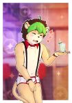 anthro blush blush_lines cafe clothed clothing embarrassed felid feline hi_res lion luce_bontemps male mammal pantherine server solo underwear underwear_only