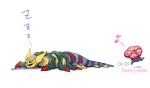  ... blue_skin colored_skin commentary_request flower giratina giratina_(origin) lying multiple_wings musical_note nanami_lusia no_humans on_stomach pokemon pokemon_(creature) running simple_background tail vileplume white_background wings zzz 
