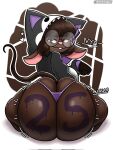 anthro big_butt breasts brown_body brown_hair buckteeth butt clothing crow_(thedeathcrow) eyewear female glasses gloves gwen_geek gwen_martin hair handwear heart_symbol hi_res huge_butt mammal mouse murid murine rodent solo tail teeth thedeathcrow05 thong underwear