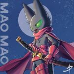 2019 angry anthro armor billowing_cape blaedic cape cartoon_network character_name chest_tuft clothing detailed_background featureless_crotch felid feline fighting_pose frown full_moon gloves green_sclera handwear hi_res holding_katana holding_object holding_sword holding_weapon icon katana male male_anthro mammal mao_mao:_heroes_of_pure_heart melee_weapon moon open_mouth portrait pose red_cape red_clothing red_gloves red_handwear scabbard scowl sharp_teeth sheriff_mao_mao_mao solo standing sword teeth three-quarter_portrait three-quarter_view tuft unconvincing_armor unsheathing_weapon weapon wind