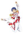  1boy aiguillette arm_up blue_hair epaulettes full_body highres ice_skates ichijou_shin jacket jumping king_of_prism king_of_prism:_shiny_seven_stars long_sleeves looking_at_viewer male_focus official_art open_mouth pants pretty_rhythm pretty_series red_eyes second-party_source shoes short_hair simple_background skates smile solo transparent_background white_jacket white_pants 