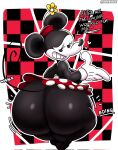 anthro big_butt black_body black_eyes bottomwear breasts butt clothing disney english_text female gloves handwear hat headgear headwear hi_res huge_butt mammal minnie_mouse mouse murid murine rear_view rodent skirt smile solo tail text thedeathcrow05 thick_thighs