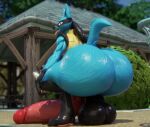 absurd_res anthro balls big_balls big_butt butt generation_4_pokemon genitals hand_spike hi_res huge_balls huge_butt hyper hyper_butt looking_back lucario male maximumuwu nintendo pokemon pokemon_(species) solo spikes spikes_(anatomy) tail tongue tongue_out