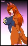 ahoge anthro athletic athletic_female big_breasts big_butt blush breasts butt canid canine chest_tuft clothing female fox fur hair hi_res leotard long_hair mammal mastergodai multicolored_body orange_body orange_fur orange_hair side_boob solo solo_focus takari_(mastergodai) thong_leotard tuft two_tone_body