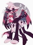 angel_dust annoyed anthro arachnid arthropod clothed clothing demon domestic_cat duo felid feline felis hat hazbin_hotel headgear headwear hi_res hug husk_(hazbin_hotel) male mammal multi_arm multi_limb omumorning spider tail