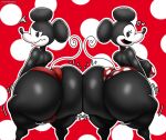 anthro big_butt bikini bikini_bottom bikini_top black_body black_eyes breasts butt clothing disney duo female hi_res huge_butt male mammal mickey_mouse minnie_mouse mouse murid murine rear_view rodent swimwear tail thedeathcrow05 thick_thighs